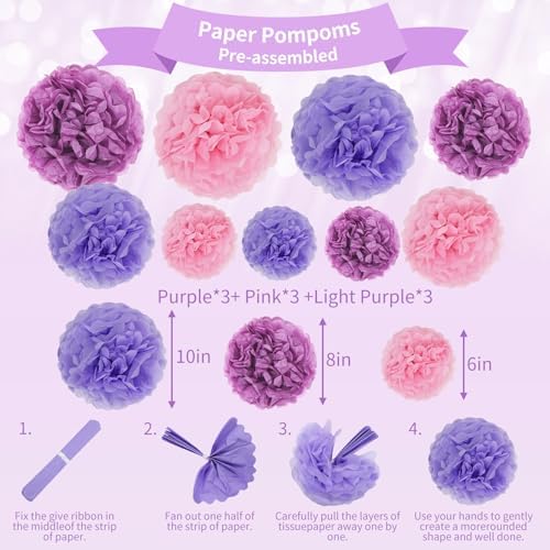 Rubfac Purple Pink Birthday Decorations Set