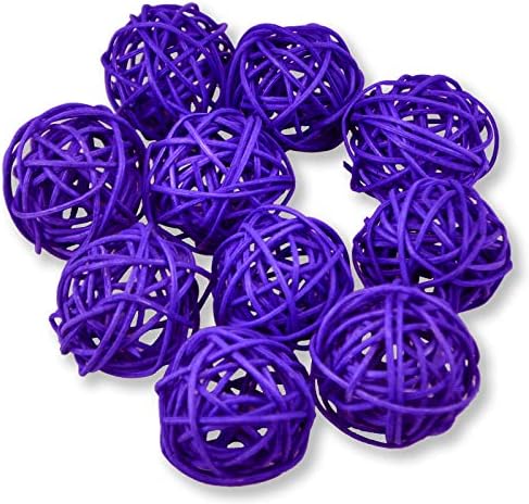 Set of 10 Natural Wicker Rattan Balls Deep Purple