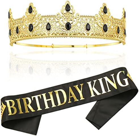 Birthday King Crown and Sash for Men Gold-1