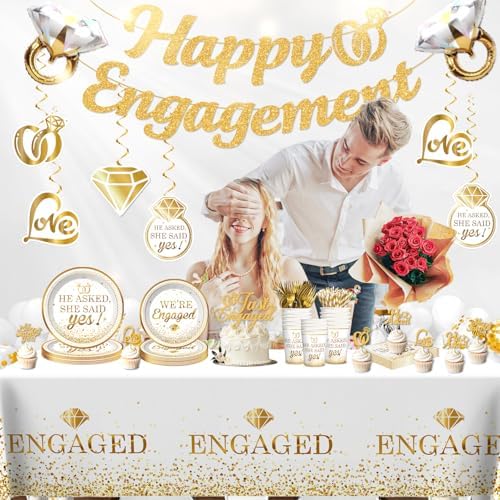 Gold White Engagement Party Decor Set for 25 Guests