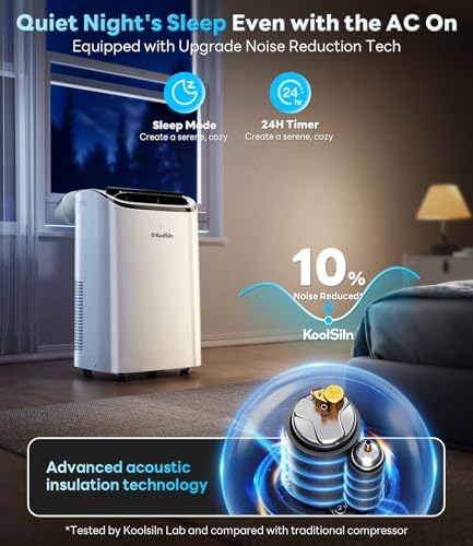 KoolSiln 14000 BTU Portable AC Unit with Remote Control Low Noise White