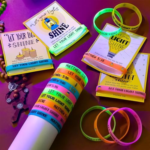 30 Sets Glow in the Dark Christian Bracelets with Bible Cards