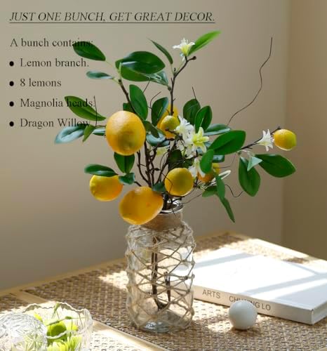 Laelfe Artificial Lemon Branches 8 Head Faux Lemon Yellow Decor