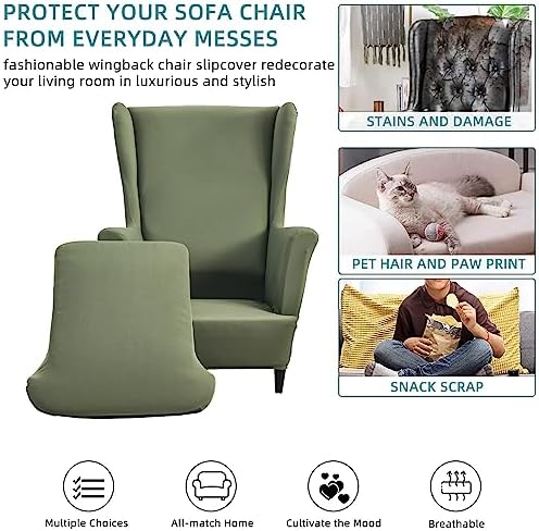 CRFATOP 2-Piece Stretch Wingback Chair Slipcover