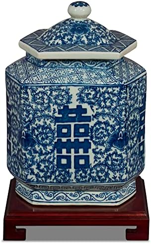 ChinaFurnitureOnline Blue and White Porcelain Tea Jar with Double Happiness Motif