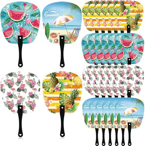 24Pcs Plastic Summer Handheld Fans Hawaiian Theme Decorative Foldable Fans