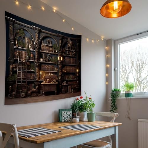 Medieval Bookshelf Tapestry 80x60 Wall Hanging 1