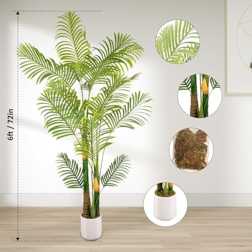 Lush Artificial Palm Tree 6FT with White Planter and Free Moss