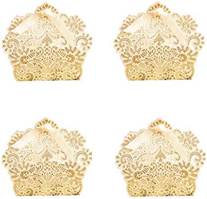 Ponatia 50PCS Gold Foil Wedding Favor Box with Ribbon