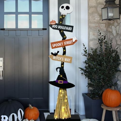 DAZONGE Halloween Witch Broom Lighted Decoration