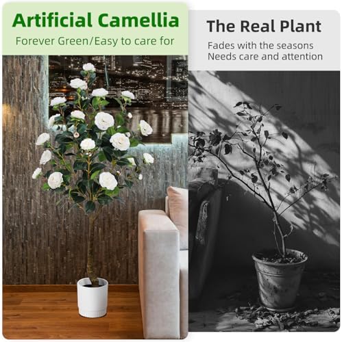 Artificial Camellia Tree 6FT Natural Faux Plants Indoor