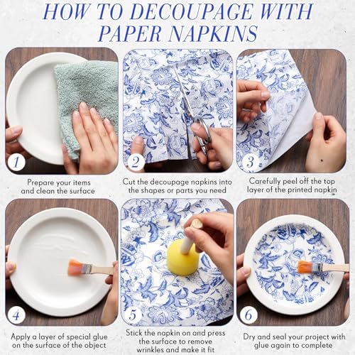 Crtiin 36 Pack 9 Styles Decoupage Napkins Assorted Floral