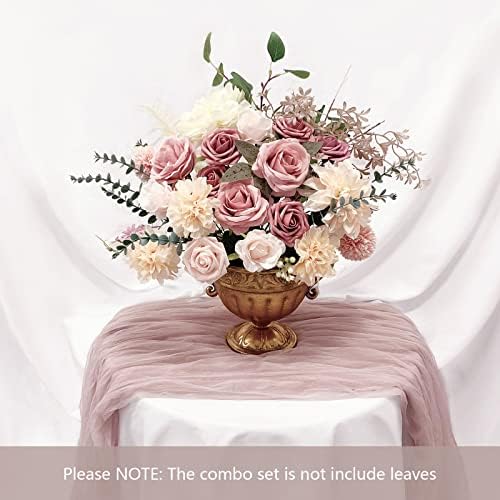 FACINOC Pink Roses Artificial Flower Bouquet Set 19pcs 1