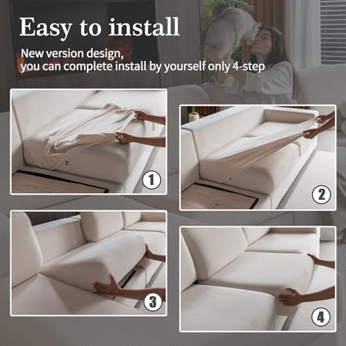 OHSIO Sectional Couch Cover Ivory Pet Friendly