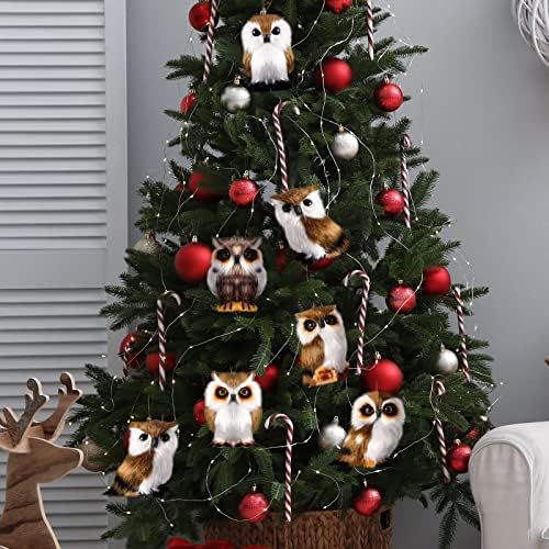 Sratte 24 Pcs Furry Christmas Owl Ornament Set