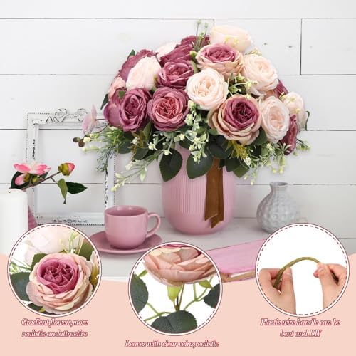 Geosar 8 Bundle Artificial Peonies Flowers Dusty Pink Dusty Rose 1