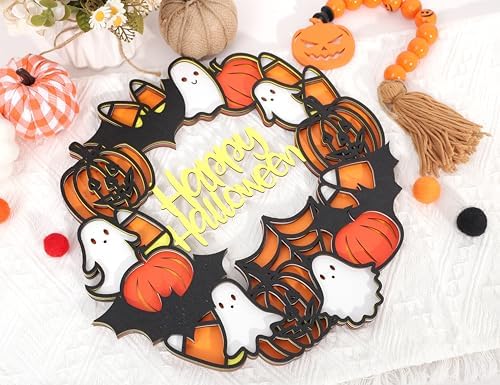 Happy Halloween Wooden Wreath Wall Hanging Sign