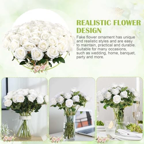 60 Pcs Artificial Roses Bulk Velvet Silk White