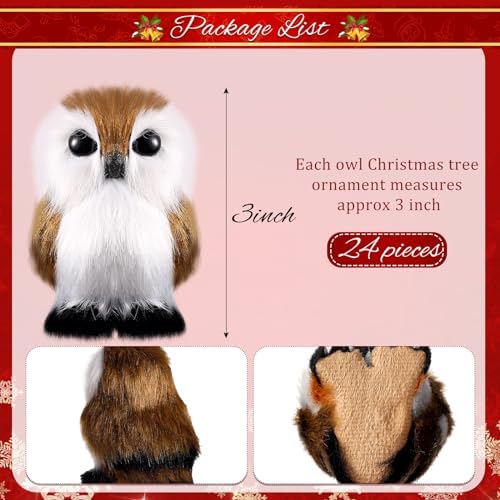 Sratte 24 Pcs Furry Christmas Owl Ornament Set
