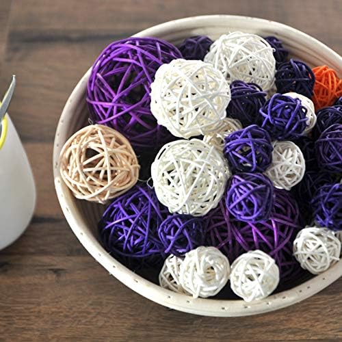 Set of 10 Natural Wicker Rattan Balls Deep Purple