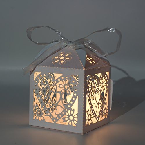 KPOSIYA 100 Pack Love Heart Wedding Favor Boxes with Ribbons