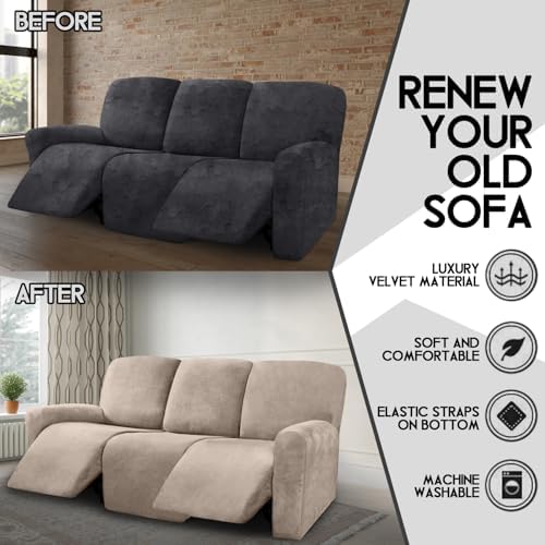 ULTICOR Velvet 8-Piece Recliner Sofa Cover Set