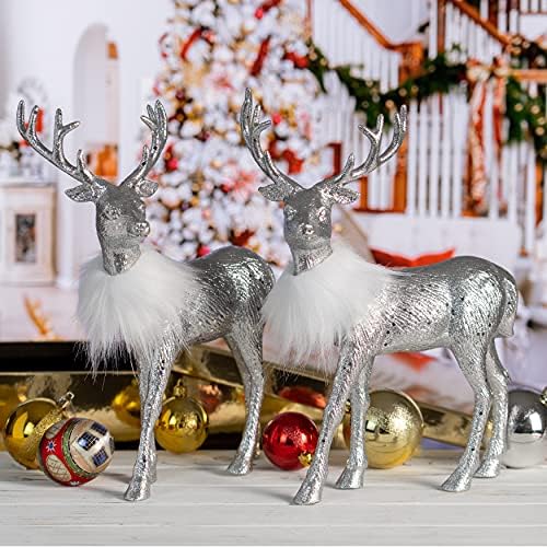 Ornativity Silver Glitter Reindeer - 12 Inch Pack of 2