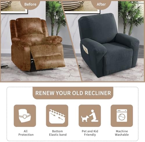 JIVINER Stretch Recliner Chair Covers 4 Piece Set Dark Gray