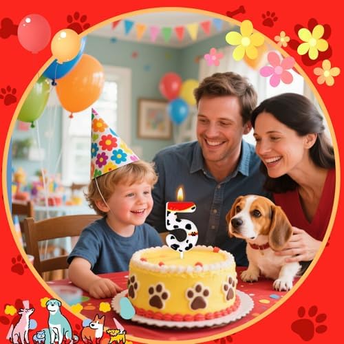 Candsun Dog Paw Birthday Candles Number 5 Red