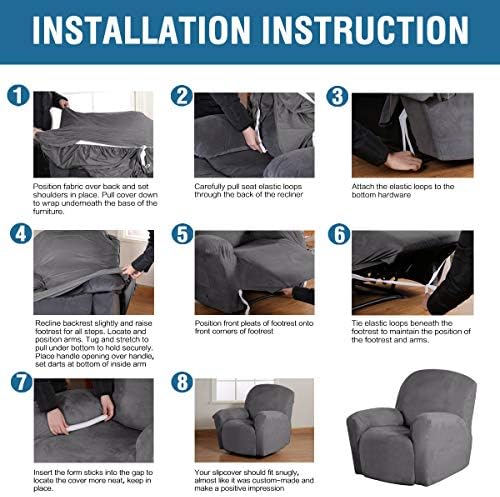HVERSAILTEX Velvet Plush Recliner Chair Cover 1-Piece Gray