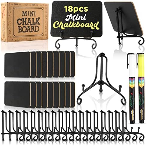 Mini Chalkboard Signs 18 Pack Black with Iron Stand