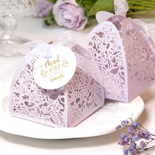 50 Pack Laser Cut Candy Boxes Purple Wedding Favors
