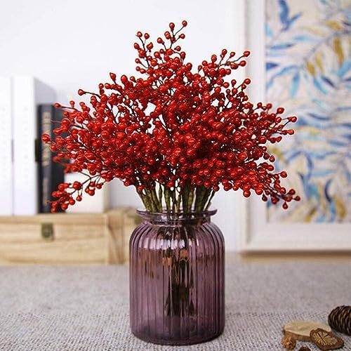GREENTIME Artificial Red Berry Stems 8 Pack