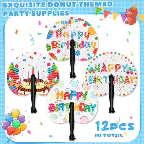 Taiyin 12 Pack Happy Birthday Folding Fans Decorative Party Supplies