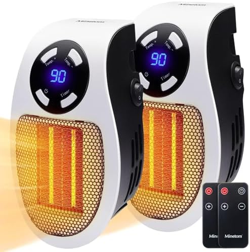 450W Programmable Space Heater 2 Pack with Remote Wall Outlet and Adjustable Thermostat