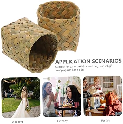 Healvian 10pcs Natural Straw Woven Wedding Candy Storage Box