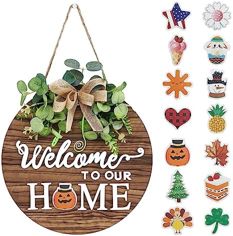 Interchangeable Seasonal Welcome Sign for Front Door