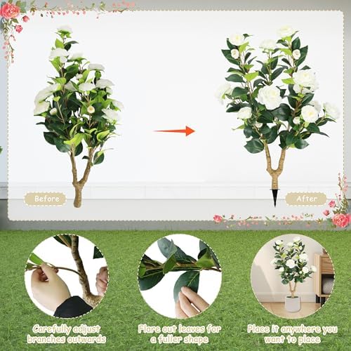 Sunnyglade 2 Pack 355 Inch Artificial Camellia Tree 1