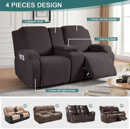 Ruaozz Stretch Loveseat Recliner Covers with Console 4-Piece Set