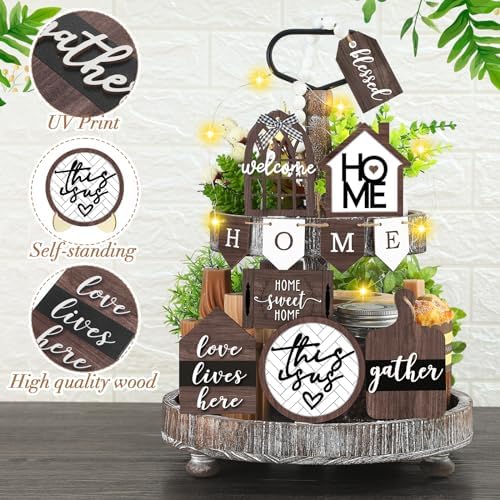 FairySandy 11 Piece Rustic Farmhouse Tiered Tray Decor Set