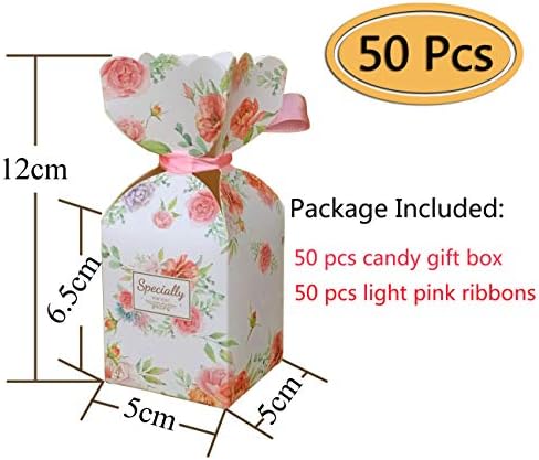 50 Pcs Floral Pattern Candy Boxes with Light Pink Ribbons 1