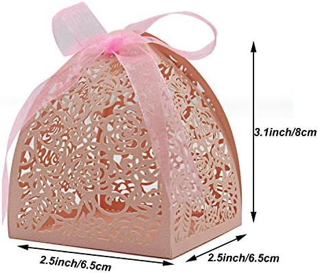 KPOSIYA 70 Piece Laser Cut Rose Candy Boxes Wedding Favor