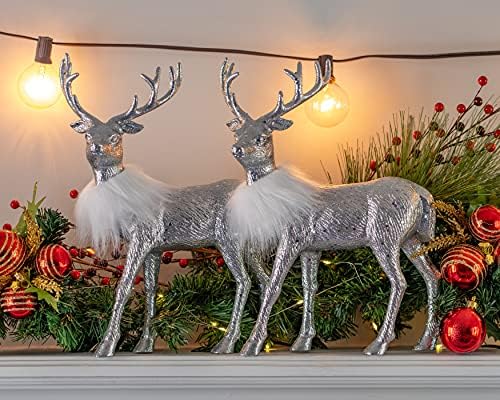 Ornativity Silver Glitter Reindeer - 12 Inch Pack of 2