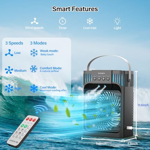 LEAEYFE Portable Air Conditioner with 1200ml Water Tank and 3 Speeds