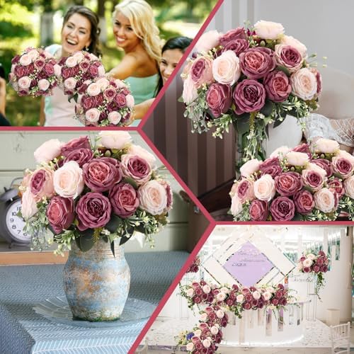 Geosar 8 Bundle Artificial Peonies Flowers Dusty Pink Dusty Rose 1