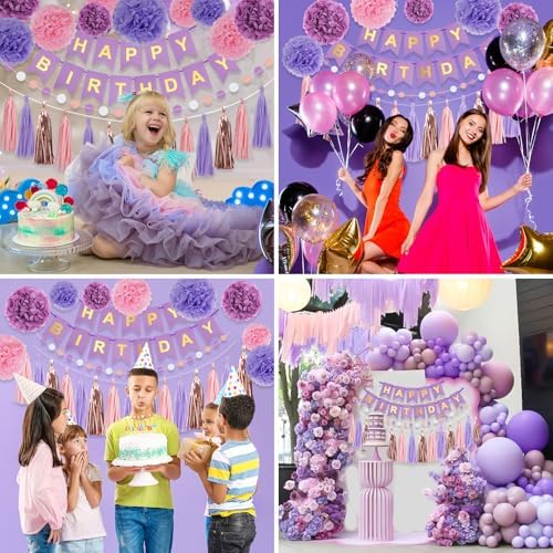 Rubfac Purple Pink Birthday Decorations Set