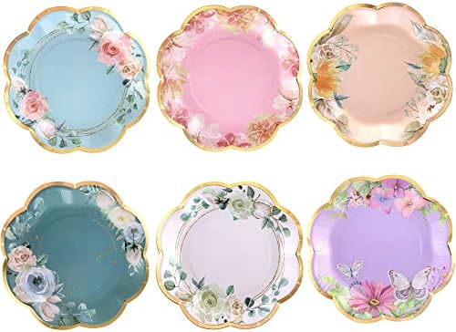 Winoo Design Floral Paper Plates 48-Pack 9-Inch