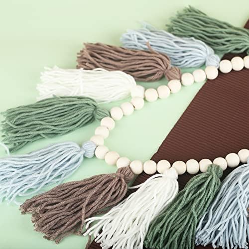 Light Green Tassel Garland with Wood Beads Boho Decor