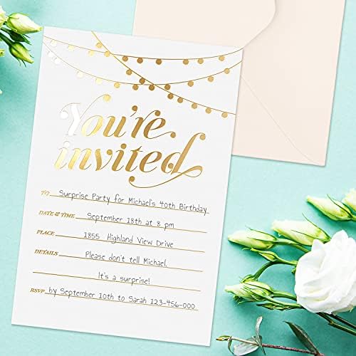 Sweetzer Orange 25 Gold Foil Invitations with Envelopes
