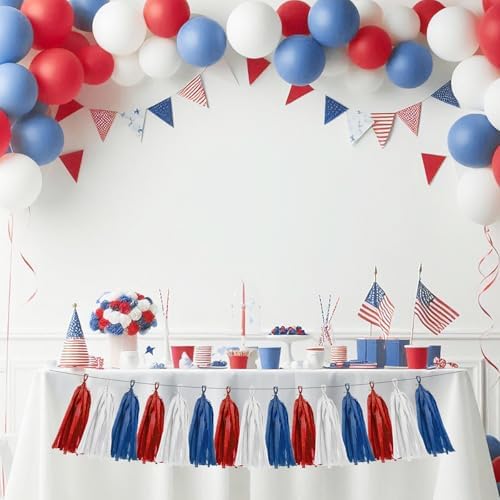 Red White Blue Party Decorations 15Pcs Tissue Paper Tassel Garland